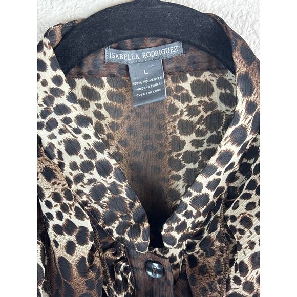 Isabella Rodriguez Leopard Sheer Sleeveless Ruffled Blouse Size Large - Picture 4 of 9